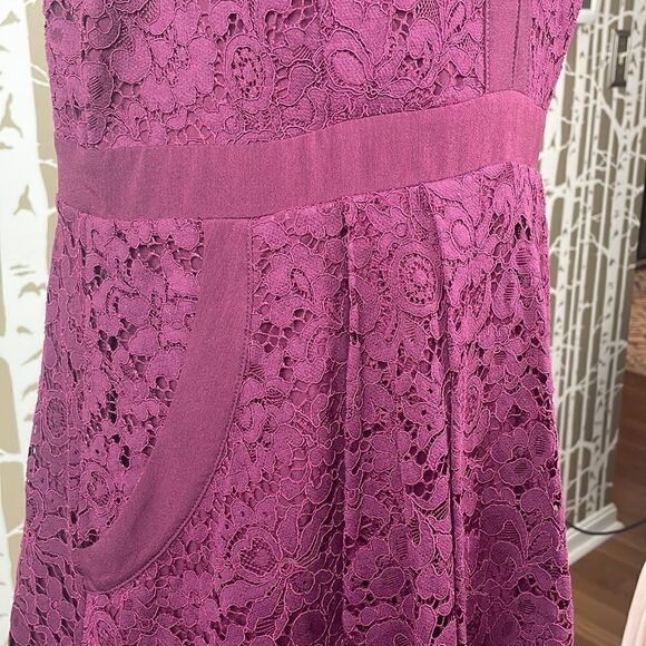 Free People Lace Fit & Flare Dress Cut Out Back Pockets Side Zip Plum sz M - Picture 4 of 16